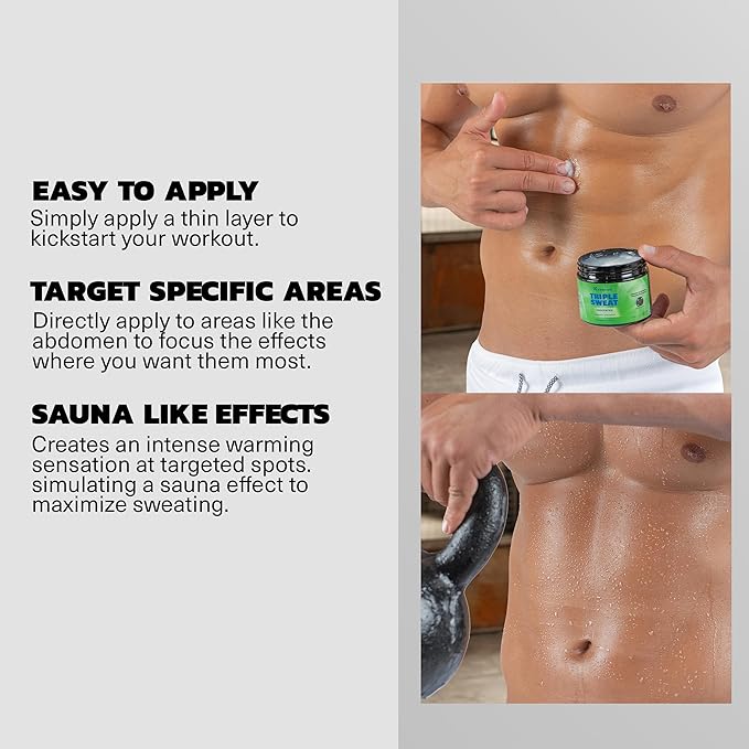 Kewlioo Triple Sweat Enhancing Cream for Workouts – Hot Sweat Cream for Arms, Belly, & Waist | Boosts Circulation & Maximizes Sweat | Pre-Workout Slimming Gel for Men & Women