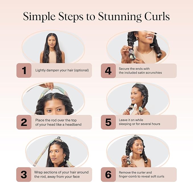 Kitsch Satin Heatless Curling Set – Heatless Curls Overnight with 34" Hair Curler & 2 Satin Scrunchies – Comfortable Hair Curlers to Sleep In for Frizz-Free, No Heat Damage Styling - Aura