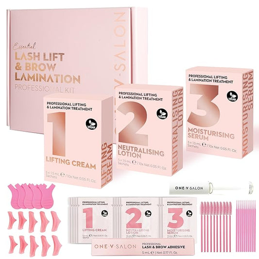 One V Salon Essential Lash Lift & Brow Lamination Professional Kit – Instant Lift for Lashes & Brows – Vegan, Long-Lasting, Lash and Brow Lift Kit with Sachets, Tools (Multicolor-3)