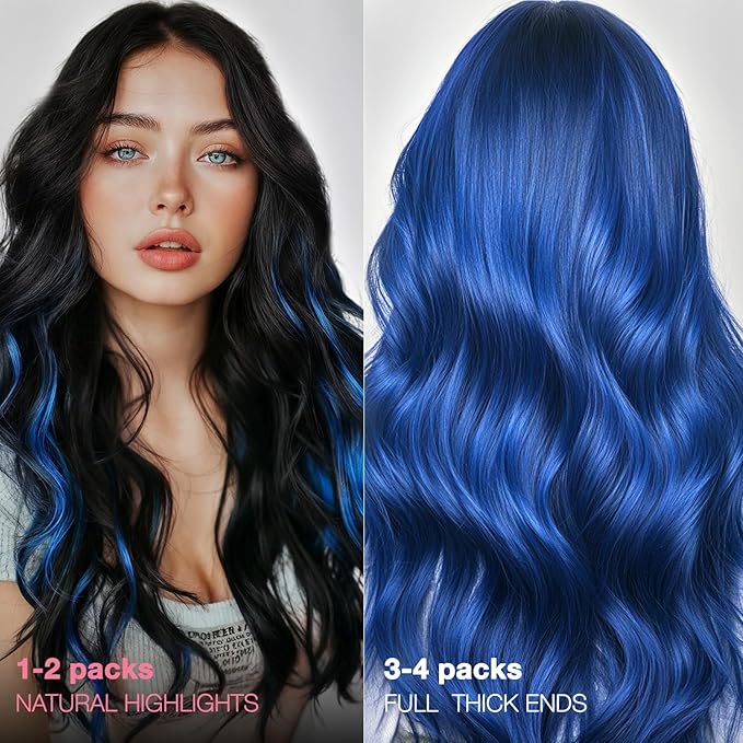 GOO GOO Tape in Hair Extensions Human Hair, Blue, 12inch 20g 10pcs, Colored Tape ins Human Hair Extensions, Silky&Soft Invisible Tape Ins, Hair Highlighted for Party