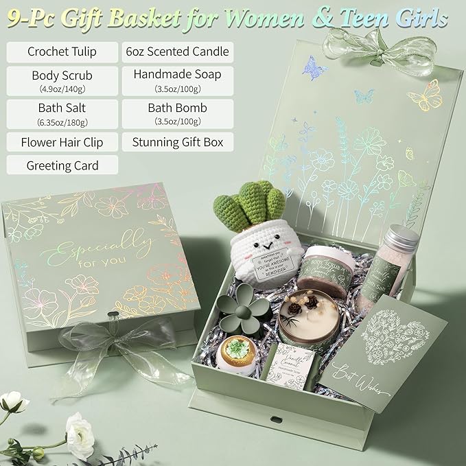 Spa Gifts for Women Bath Gift Set, Vanilla Coconut Relaxing Spa Gift Baskets Home Bath Set Self Care Kit Care Package Thank You Birthday Valentines Day Gifts for Her Women Mom Friend Sister Teen Girl