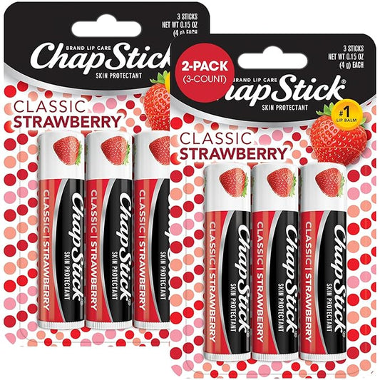 ChapStick Classic Strawberry Lip Balm, 6-Count – Tinted Lip Moisturizer, Juicy & Sweet, 0.15 Oz Ea