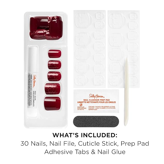 Sally Hansen Salon Effects Perfect Press-On Nails | Square Shape | Easy to Apply, Non-Damaging | 30 Nails, Nail Glue, Adhesive Tabs, File | Infra-Red