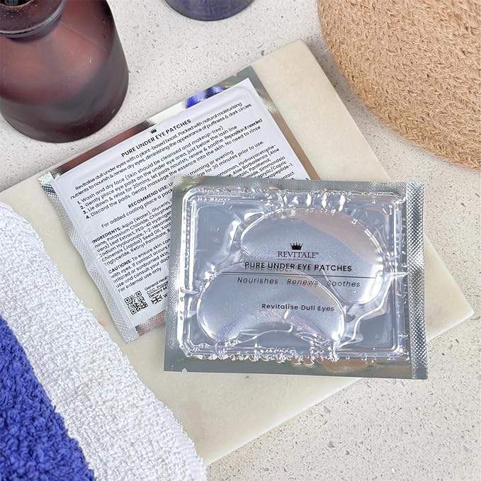 REVITALE Pure Vegan Under Eye Patches, Helps Reduce Puffy Eyes & Dark Circles, Revitalise Dull Eye Masks - Nourishes, Renews, Soothes (Packets - 10 Pair)