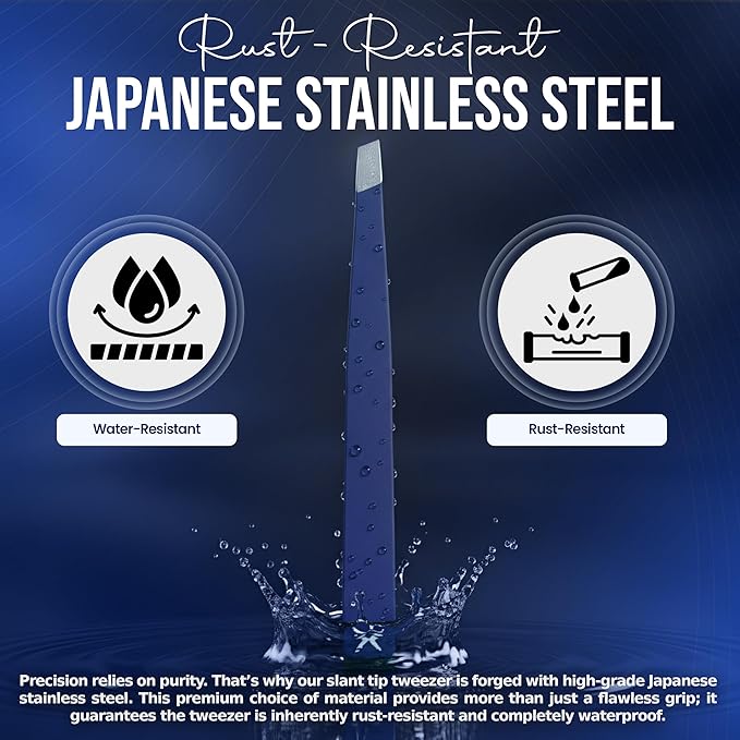 Stainless Steel Mini Slant Tweezer - Professional Precision Eyebrow Tweezers for Women & Men, Rust-Proof Travel Grooming Tool for Facial Hair Removal, Chin Hair & Ingrowns (Midnight Blue)