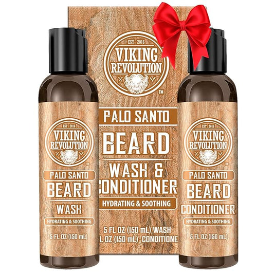 Viking Revolution Beard Wash and Beard Conditioner for Men with Argan Oil and Jojoba Oil - Beard Softener and Strengthener Beard Care Beard Shampoo and Conditioner with Ginseng Root (5oz, Palo Santo)