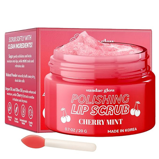 Lip Scrub with Cherry Mint – Gentle Exfoliation, Deep Hydration & Lip Repair – Softens & Revitalizes Dry Cracked Lips – Dermatologist Tested, Korean Skin Care – Clean Beauty – 1 Pack