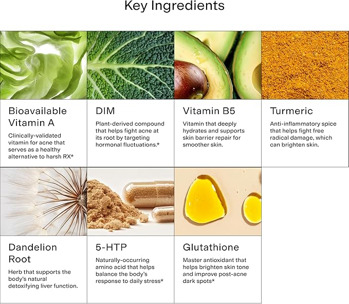 CLEARSTEM - MINDBODYSKIN Hormonal Acne Supplement (5-HTP) - Natural DIM Supplement - Skin Care Vitamins - Hormone Balance, Antioxidants - Gluten Free, Cruelty Free - 30 Servings, 90 Capsules