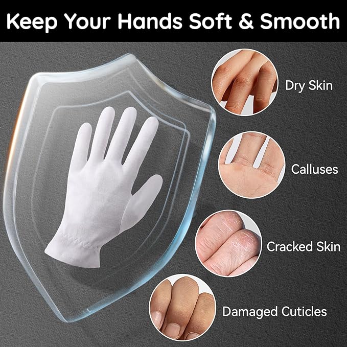 Segbeauty 12 Counts White Sleep Gloves, Hand Moisturizing Gloves with Elastic Band, 6 Pairs Cotton Moisturizing Gloves for Hands, Sleeping Gloves for Hand Overnight, White Cotton Gloves for Men Large