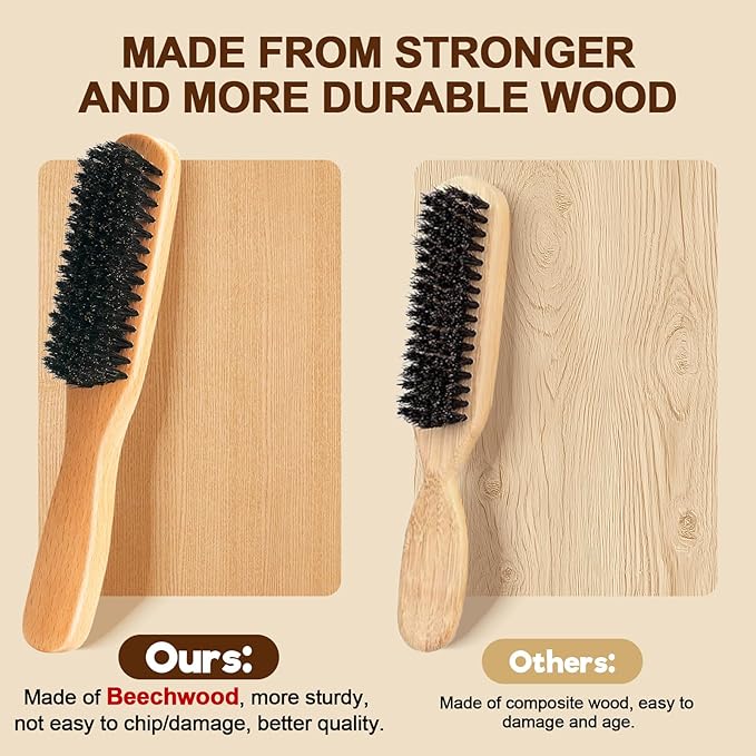 Boar Bristle Slick Back Hair Brush for Smooth Flyaways, Frizz, Sleek Ponytail, Buns and Edge Baby Hair, Teasing | Hair Comb, Edge Brush, Teasing Brush Styling Accessories for Girls, Kids, Women & Men