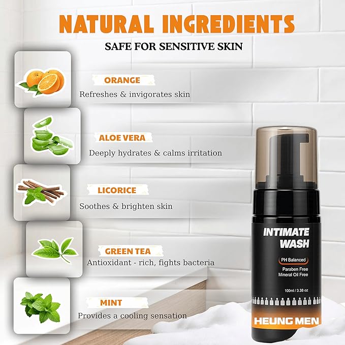 Intimate Wash for Men Combo Pack of 2 | Foaming Cleanser with Green Tea & Orange Oil | pH Balanced | Natural Ingredients | Cool, refreshing feeling | 6.67 fl oz Total | 2 pc Gift Set