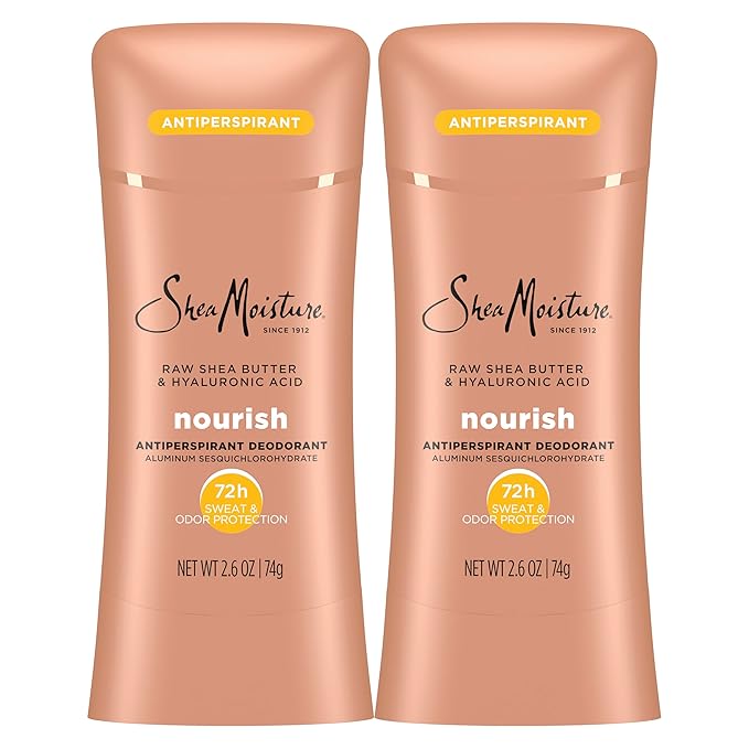 SheaMoisture Antiperspirant Deodorant Stick Moisturizing Raw Shea Butter & Hyaluronic Acid 2 Count for 48HR Sweat & Odor Protection with No Parabens & No Mineral Oil 2.6 oz