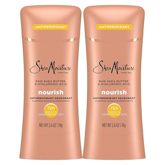 SheaMoisture Antiperspirant Deodorant Stick Moisturizing Raw Shea Butter & Hyaluronic Acid 2 Count for 48HR Sweat & Odor Protection with No Parabens & No Mineral Oil 2.6 oz