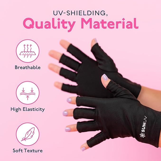SUNUV LED Gloves for Gel Nails, UPF 50+ Anti UV Gloves for Gel Nail Lamp, Professional UV Gloves for Nail Techs
