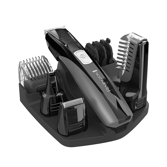 Remington Head to Toe Advanced Rechargeable Powered Body Groomer Kit, Beard Trimmer (10 Pieces), 6.3 Inch, Black
