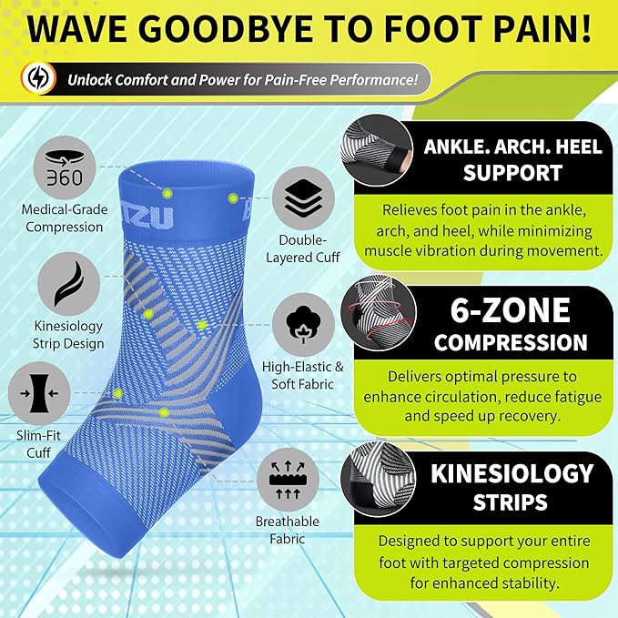 Compression Socks for Plantar Fasciitis, Achilles Tendonitis, Arthritis Relief, Ankle Brace Compression Sleeve with Foot Arch Support, Ankle Wrap for Women, Men, Swelling & Heel Pain Blue XXL