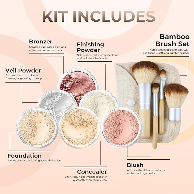 EVERYDAY KIT (FAIR 1) Full Size Mineral Makeup Set Matte Foundation Bare Face Sheer Powder Cover