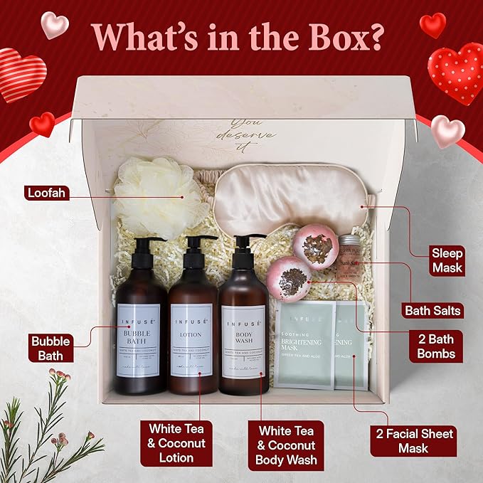 10-Piece Spa Gift Box for Women | Self-Care Set with Eye Mask, Loofa,Bath Bombs,Face Masks,Bubble Bath, Lotion, Body Wash & Bath Salt | Gift for Mom, Grandma, Wife, Bridesmaid or Loved Ones