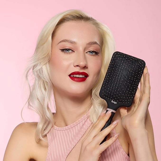 L'ANGE HAIR Detangling Paddle Brush | Gentle Nylon Bristles for Wet & Dry Hair | Smooth Detangling & Scalp Massage | Lightweight, Non-Slip Handle | Works for All Hair Types (Black)