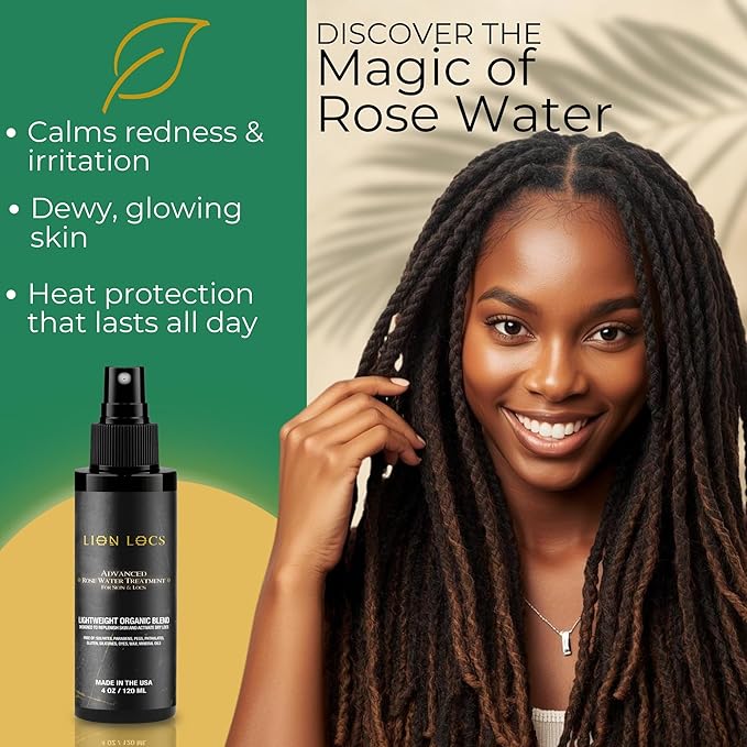 Lion Locs Rosewater Moisturizing Spray for Locs and Skin | Organic Vegan Conditioner Rose Water for All Hair Types