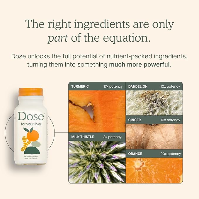 DOSE for Your Liver Cleanse Detox & Repair, Made with Organic Milk Thistle Supplement with Turmeric, Dandelion, Ginger, and Orange, Supports Healthy Liver Function,16oz Bottle, 6 Pack (6 Week Supply)