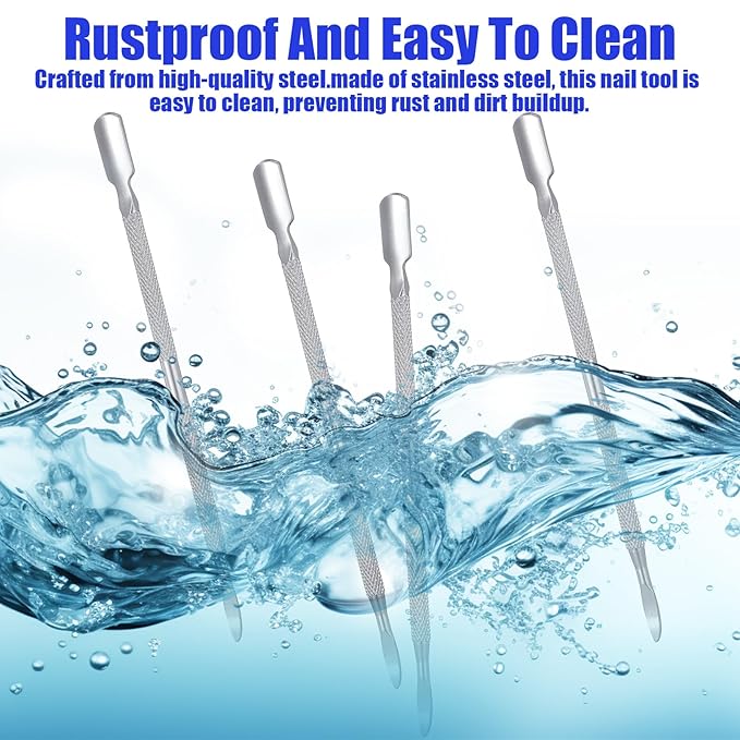 4 Pcs Nail Pusher and Remover Tool, Dual Head Mental Cuticle Pusher Set, Stainless Steel Manicure Pedicure Nail Care Tools, Nails Cleaner Tool Cuticle Pushers for Fingernails Toenails