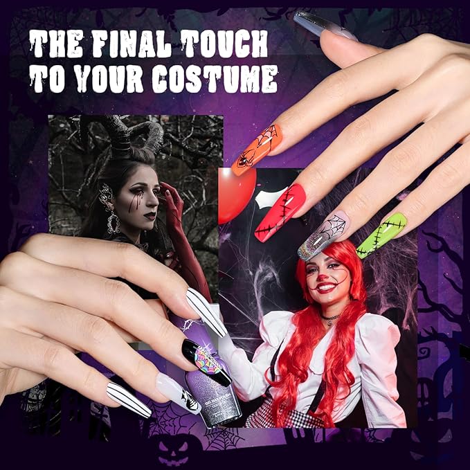 beetles Scream On Halloween Limited Box, Halloween Gel Polish Kit with UV Light, Black Orange Dark Purple Cat Eye Polish With Nail Tips Nail Sticker Manicure Kit Salon DIY Nail Art Gift Set