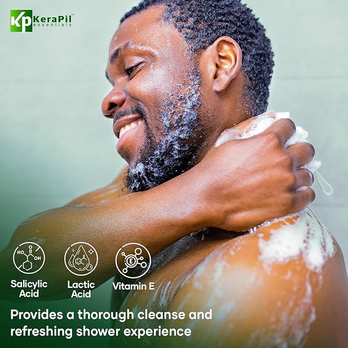 KERAPIL Exfoliating Body Wash with Salicylic Acid - No Dry Out, Gentle Exfoliates Rough and Bumpy Skin, Body Acne Wash, BHA & AHA - Cucumber and Mint Salicylic Acid Body Wash - (16 fl oz x 2)