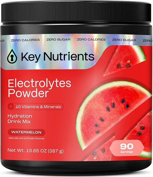KEY NUTRIENTS Multivitamin Electrolytes Powder No Sugar for Recovery - Refreshing Watermelon Electrolyte Powder - Hydration Powder - No Calories, Gluten Free Electrolytes Powder - 90 Servings