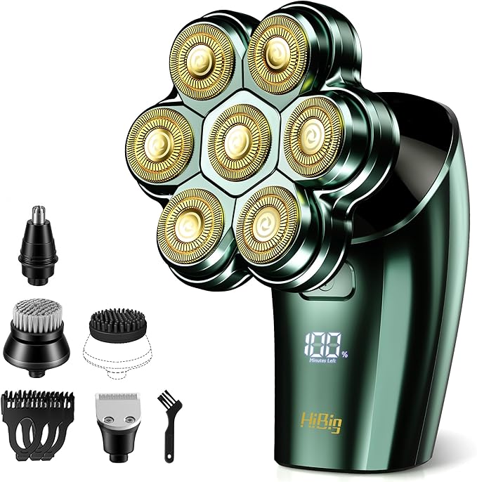 Head Shavers for Bald Men - 7D Arc Electric Razor with Magnetic Detachable Head, Waterproof Wet Dry 5-in-1 Electric Shaving & Grooming Kit, LED Display Head & Body Hair Shaver, Dark Green