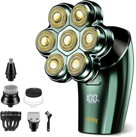 Head Shavers for Bald Men - 7D Arc Electric Razor with Magnetic Detachable Head, Waterproof Wet Dry 5-in-1 Electric Shaving & Grooming Kit, LED Display Head & Body Hair Shaver, Dark Green