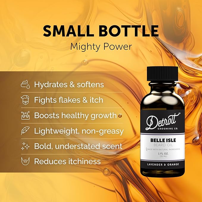 Detroit Grooming Co. Beard Oil – All-Natural, Hydrating Formula with Natural Oils, Vitamin E – Belle Isle Beard Oil (Lavender & Orange Scent) – 1 oz