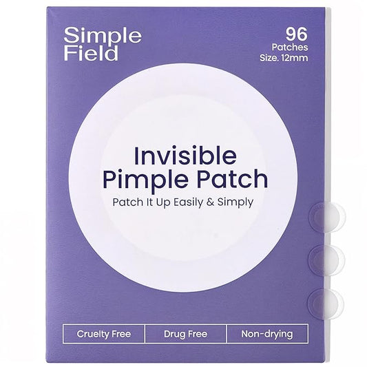 SimpleField Pimple Patches for Face (96 Count). Invisible Hydrocolloid Acne Patch for Blemishes, Zits, and Breakouts. Easy-to-Use Spot Cover for Day & Night, One Size - Medium (12mm)