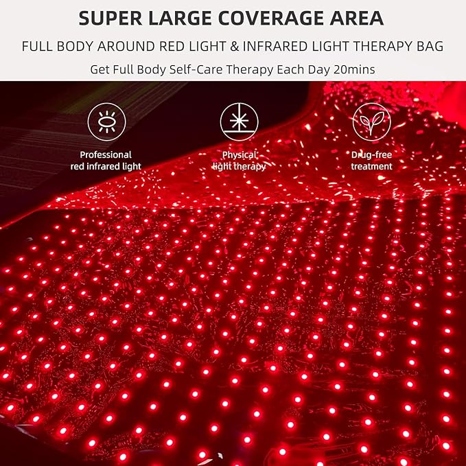 Red Light Therapy Full Body Device, Infrared Light Therapy Large Mat Sleeping Bag for Full Body Wrap, High Power 660nm&850nm 2520 LEDs Whole Body Therapy Blanket for Body Pain Relief, Energy Recovery