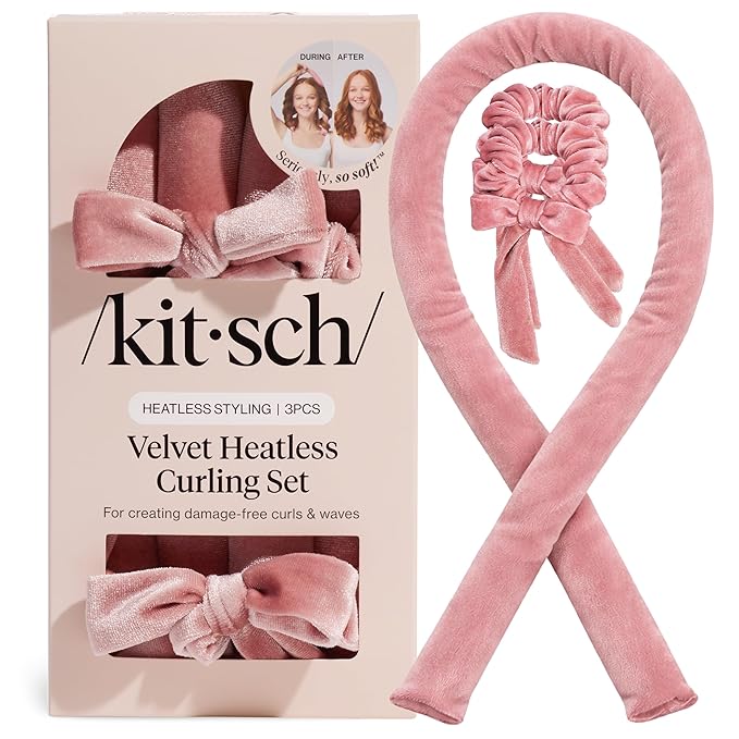 Kitsch Velvet Heatless Curling Set – Hair Curler to Sleep In for Heatless Curls Overnight - Heatless Hair Curler for Women – No Heat Damage Hair Styling Tool with 2 Velvet Scrunchies – Terracotta