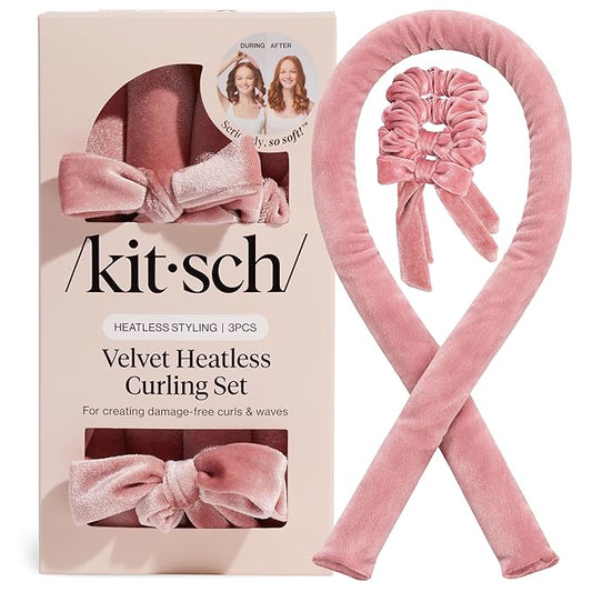 Kitsch Velvet Heatless Curling Set – Hair Curler to Sleep In for Heatless Curls Overnight - Heatless Hair Curler for Women – No Heat Damage Hair Styling Tool with 2 Velvet Scrunchies – Terracotta
