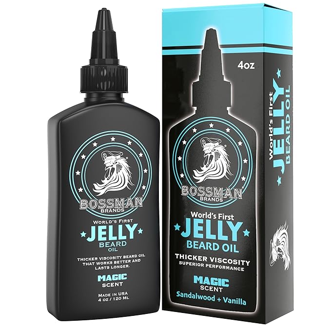 Bossman Jelly Beard Oil for Men (4 oz, Magic Scent) – Softens, Moisturizes & Conditions with Natural Ingredients
