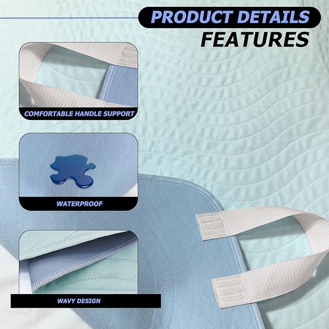 Bed Pads for Incontinence Washable Positioning Bed Pad with Handles, Reusable Underpads Absorbent with 4-Layer Waterproof Underpads for Incontinence, Elderly Bedridden (36×52 Inch - 2 Pack)