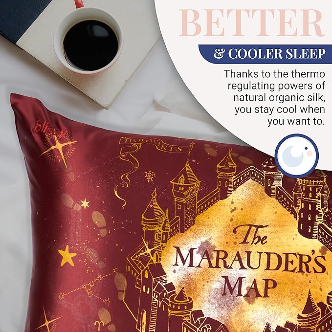 Blissy Silk Pillowcase - 100% Pure Mulberry Silk - 22 Momme 6A High-Grade Fibers - Silk Pillow Cover for Hair & Skin - Regular, Queen & King (Harry Potter - Marauder's Map, King)