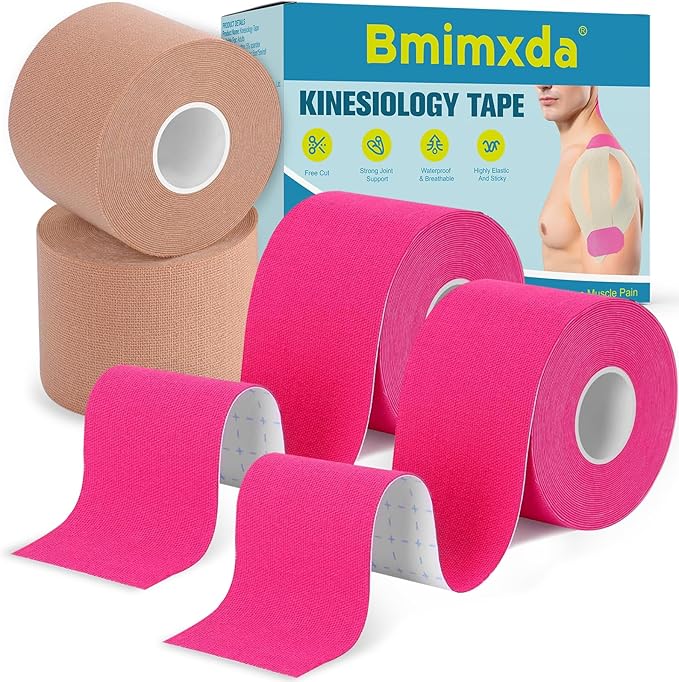 4 Rolls Waterproof Kinesiology Tape - Pro Support Elastic Free-Cut Athletic Tapes for Muscle Strain Relief & Joint Support, Cotton Breathable Sports Tape with Elasticity Suitable for All Body Areas