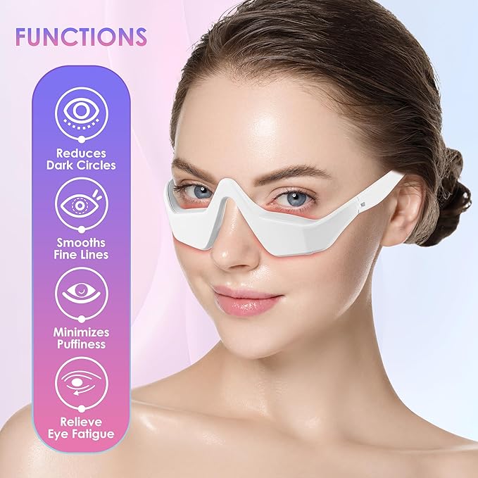 Under Eye Red Light Therapy Glasses, Red Light Therapy Device Microcurrent Eye Massager, Botanique Paris Eyes Bag Remover for Reduce Dark Circles and Wrinkles (White)