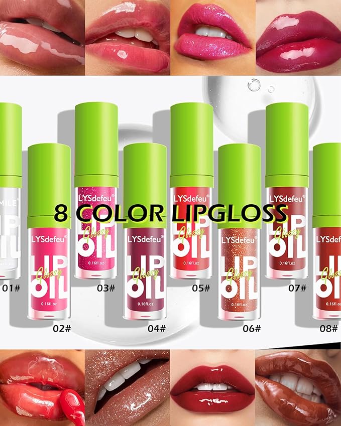 Hydrating Lip Glow Oil Kit-4 Colors Lip Oil Lip Glaze,Tinted Lipgloss Clear Pink Red Glow Reviver Tint Lip Oil Lip Stain, Non-sticky Lipstain Lip Gloss,Christmas Makeup Gift Kit for Women-Set C