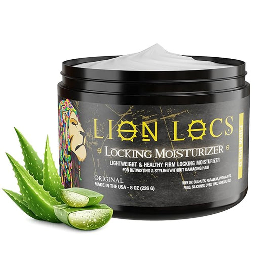 Lion Locs Hair Locking Dreads Moisturizer for Dreadlocks, Microlocs, Braids, Fauxlocs, Twistlocks, or Sisterlocks | - Large Container Residue and Build-Up Free (8oz) (Firm)