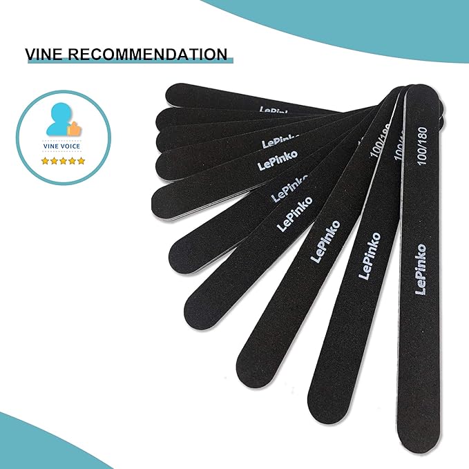 10PCS Double Sided 100/180 Grit Nail File Set, Washable Emery Board Nail Buffer Files for Home Salon Use, Professional Manicure Pedicure Tool for Acrylic False Nails and Gel Cosmetic