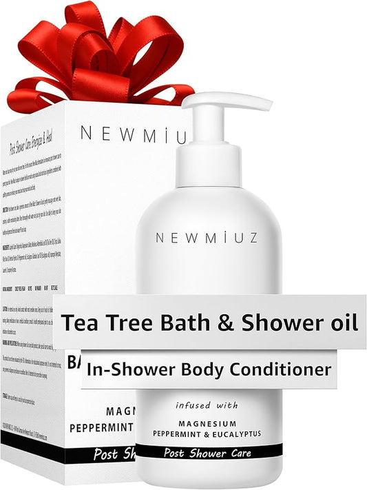 New Miuz Magnesium inShower Body Conditioner Soft Skin Post Shower Care Moisturizer for Body Legs Bath Oil Sore Muscles Recovery Peppermint Eucalyptus Tea Tree Spa Gift