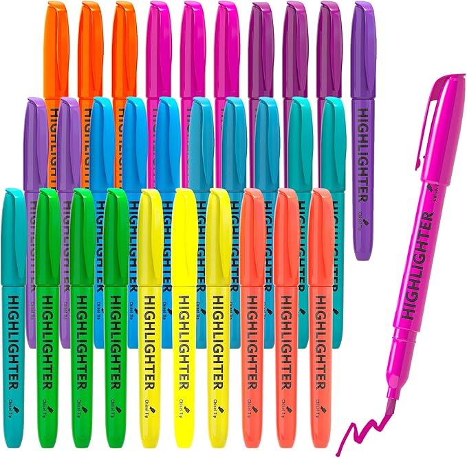 Lelix 30 Pack Highlighters, 10 Bright Colors, Chisel Tip, Quick Drying for Back to School, Office, Home, ideal for Highlighting Underlining