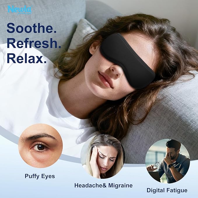 Contoured Cooling Gel Eye Mask: Snug Fit Cold Compress for Puffiness Migraines Dark Circles Sinus Eye Strain - Fits All Head Sizes - Daily Relaxation Beauty Care Travel (Black)