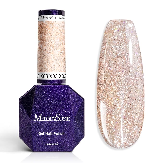 MelodySusie Galaliver Nude Pink Glitter Gel Nail Polish, 15ML Sparkly Pink Shimmer Gel Polish Soak Off UV LED Cured Long Lasting Gift for Women DIY Nail Design Nail Art Manicure X03