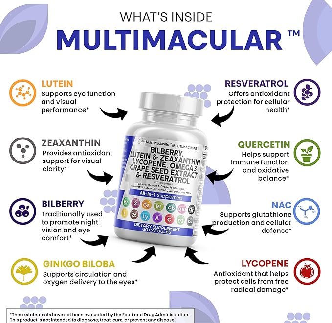 Clean Nutra Eye Vitamins with Bilberry Lutein and Zeaxanthin Supplements Lycopene 40mg Resveratrol Grape Seed Astaxanthin for Eyes - Eye Care Health Support Eye Vitamin and Mineral Supplement