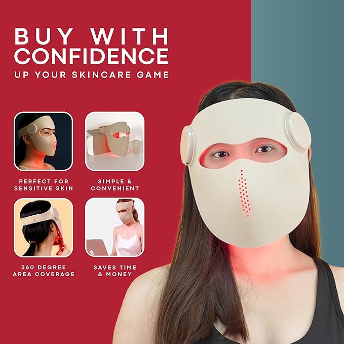 Red Light Therapy for Face – FSA Eligible LED Face Mask with Red, Blue, Near-Infrared Light – Wireless Light Therapy Mask for Face – 3 Light Modes, Adjustable Timer and Brightness